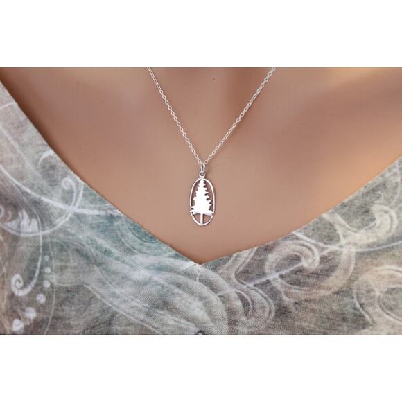 Sterling Silver Pine Tree Charm Necklace - Picture 1 of 3